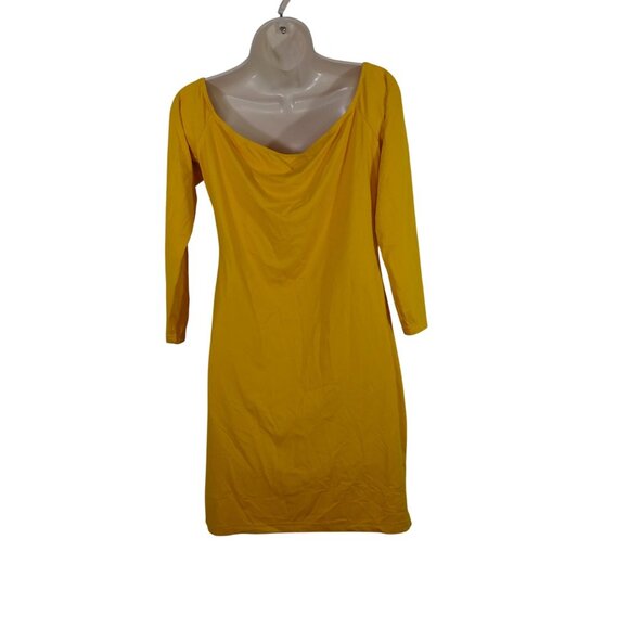 Shein Curve Basics Yellow Bodycon 3/4 Sleeve Dress Women Size OXL 12 NEW - Picture 3 of 11